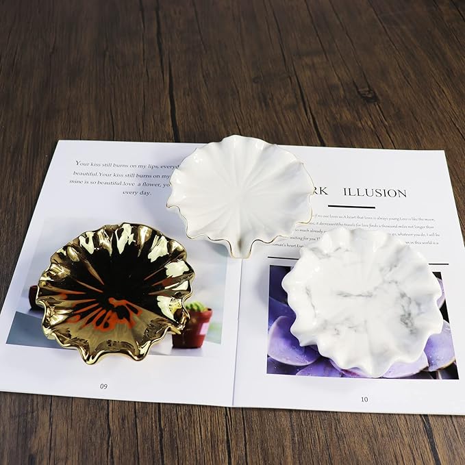 Lotus Leaf White Marble Pattern Soap Dish Ceramic Soap Holder Self Draining Soap Dish Waterfall Slot Sponge Holder Bathroom Accessories for Bathroom, Kitchen,Bar Counter