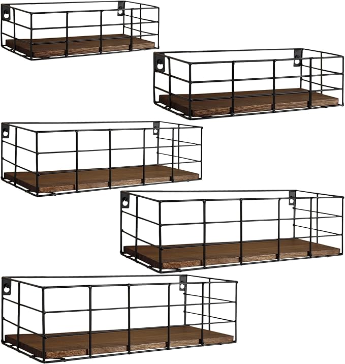 Fixwal Hanging Floating Shelves, 5 Sets of Wall Mounted Shelves for Wall Storage, Wall Shelf for Bathroom, Living Room, Bedroom, Kitchen(Carbon Black)