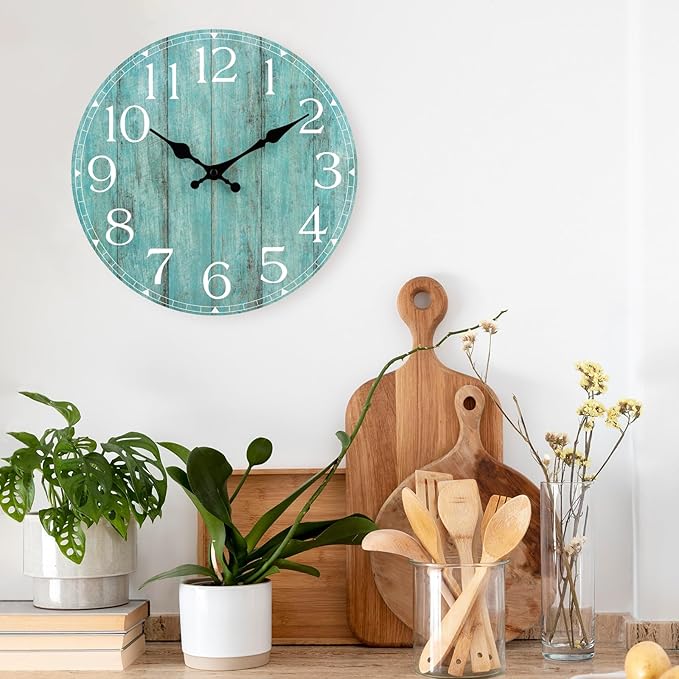 HYLANDA 12 Inch Teal Wall Clock - Silent, Non-Ticking, Battery Operated, Turquoise, Decorative, Unisex
