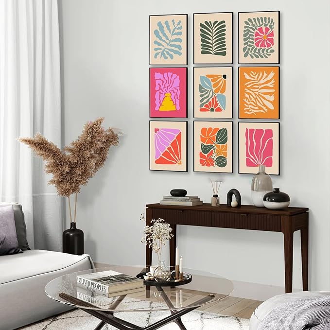 Abstract Botanical Prints Set of 9, Colorful Eclectic Gallery Wall Art Wavy Flower Floral Plant Wall Decor, Aesthetic Bedroom Decor Canvas Artwork Painting, Maximalist Art Prints & Posters for Boho