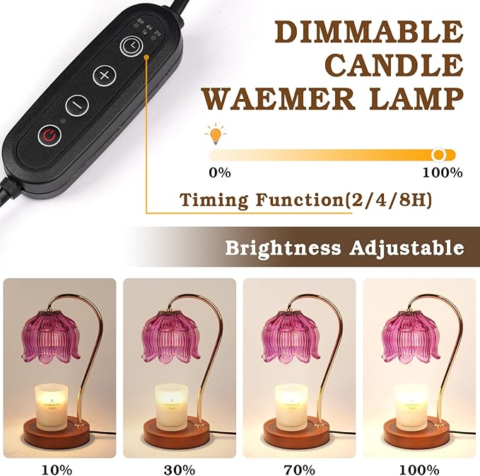 Purple Candle Warmer Lamp with Timer, Electric Candle Warmer Lamp, Birthday Gift for Women, Mom, Female Friend, Flower Candle Warmer Gifts for Candle Lovers, Vintage Lamp Decor for House Warming Gifts