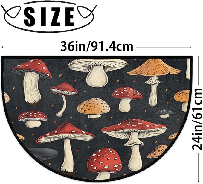 Half Round Door Mat Non Slip Bath Mats Funny Bathroom Rugs Half Circle Carpet for Home Bathroom Laundry Kitchen Decor Mushrooms