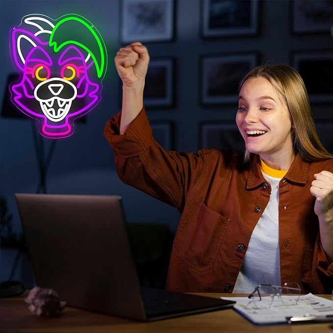 Anime Cartoon Glamrock Roxanne Wolf Neon Signs for Wall Decor,USB Dimmable Cartoon Game Neon Light for Bedroom Gaming Room Man Cave Bar Birthday Gifts(12.7 * 15.7in)