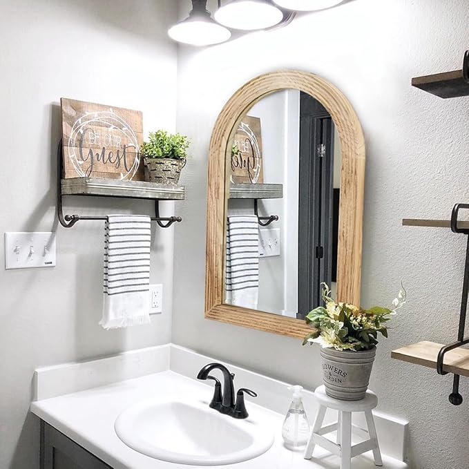 LOSOUR Arched Mirror, Farmhouse Decor Solid Wood Frame Wall Mirror, Bathroom Mirrors, Large Vintage Mirror for Bathroom, Living Room,Bedroom, Entryway, Hallway,Foyer (Brown, 20inch*30inch)