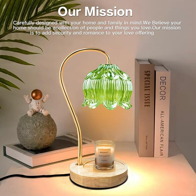 Dimmable Flower Candle Warmer Lamp, Green Candle Warmer with Timer & 4Bulbs, Womens Gifts for Valentines Birthday, Unique Home Decor for Bedroom Living Room Decor Aesthetic