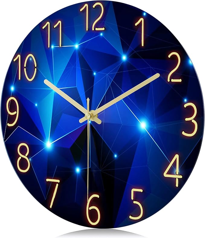 Lafocuse 12 Inch Silent Blue Wall Clocks Battery Operated for Bedroom, Constanplanet Blue Wall Clock for Living Room Kitchen Decor