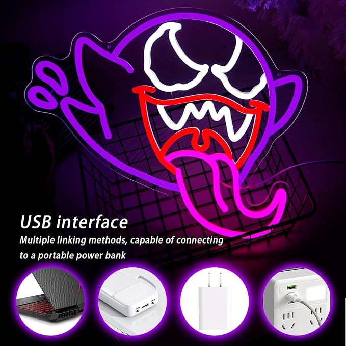 King Boo Neon Sign For Wall Decor, Ghost Face Dimmable Neon Light For Bedroom Led Light Up Sign Creative Room Decor, Gaming Backdrop Home Party Birthday Gift For Kids Boys Girls