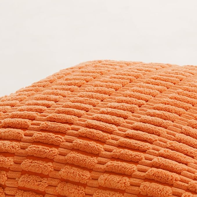 Fancy Homi 4 Packs Orange Fall Decorative Throw Pillow Covers 16x16 Inch for Couch Living Room Bed Sofa, Halloween Pumpkin Autumn Home Decor, Soft Cute Plush Corduroy Striped Cushion Case 40x40 CM