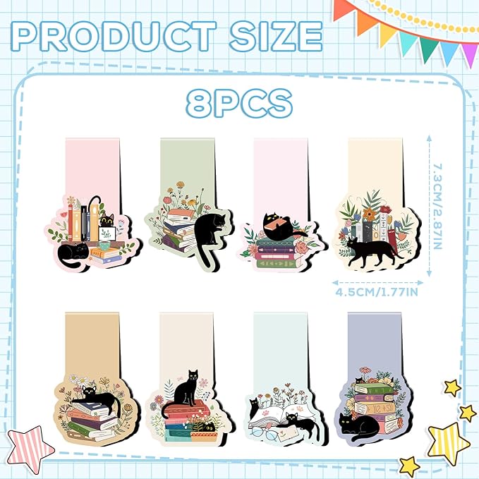 Black Cat Magnetic Bookmarks - 8 Pcs Floral Magnetic Bookmark Plant Bookmark Magnets Page Clip Gifts Book Mark Magnets Cat Lover Gifts for Book Lovers Students Teacher Reading Book Mark