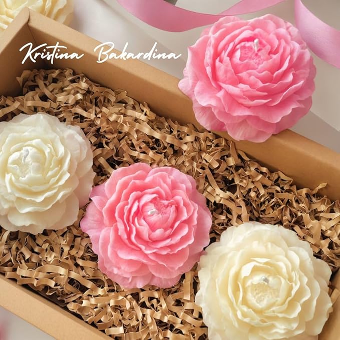 Floral Soy Candle Gift Set, Valetntine's Candles, Handmade Candles for Home, Office, Weddings & Birthdays, Soy Wax Candles, Present Box with Candles, Peony Candles