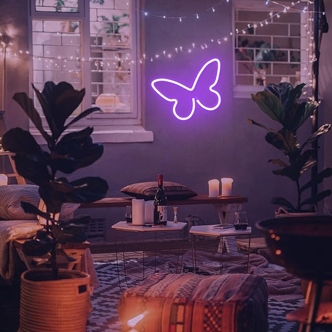 2 PCS Butterfly Neon Signs Purple Butterfly LED Neon Light for Bedroom,USB/3AA Battery Powered Neon Light Sign Wall Art for Valentines Day Birthday Wedding Party Home Bar Decorations
