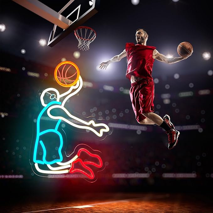 Basketball Player Neon Sign for Wall Decor,Sports LED Neon Light Sign with Dimmable for Game Room Bedroom Basketball Decor Birthday Gift for Kids Boy