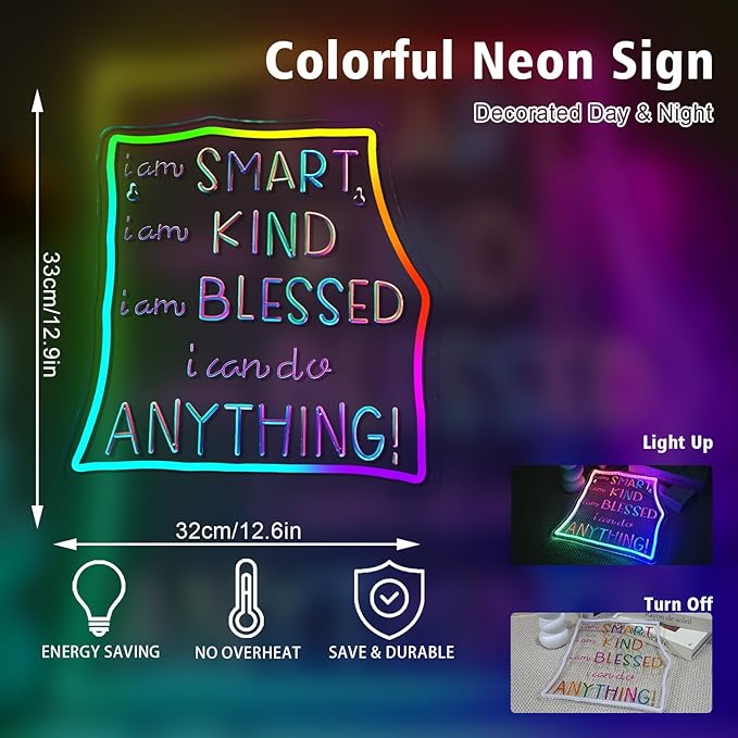 I Can Do Anything Neon Sign Motivational Classroom Led Neon Lights For Wall Decor Dimmable Colorful Light Up Sign For Bedroom Library Classroom Reading Study Room Decoration Boy Girls Gifts