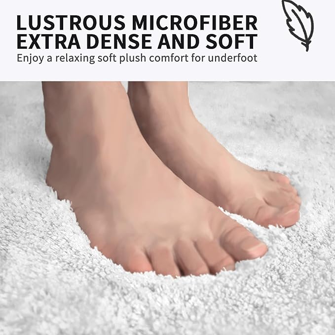 FIFU Bathroom Rugs 17" W x 24" L, Bath Mat for Bathroom, Bedroom, Laundry Room & Kitchen, Non-Slip Rubber Latex Backing, Extra Soft and Absorbent Microfiber Carpet, Machine Washable Rug, White
