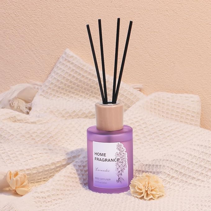 Reed Diffuser - Lavender 4.06oz (120ml) 1 Pack Essential Oil Reed Diffuser Set with 8 Sticks, Long Lasting Fragrance for Home, Bathroom, Bedroom, Room, Decor