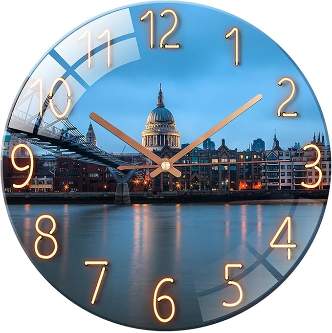 Ergocar Glass Wall Clock Silent Scanning Mechanical Round Glass Wall Clock, Suitable for Living Room, Kitchen, Office.