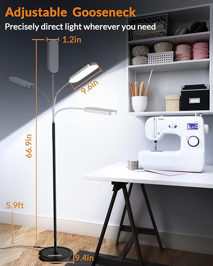 LEPOWER Floor Lamp, Eye-Caring LED Standing Lamp with 5 Color Temperatures, Stepless Dimmer & 3 Timer Function, Bright Adjustable Reading Lamp for Living Room, Office, Bedroom