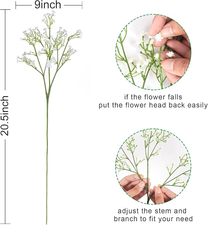 DEEMEI 30 PCS Babys Breath Artificial Flowers Fake Babys Breath Flowers Artificial Bulk White Gypsophila Bouquets Real Touch Faux Flowers for Wedding Floral Arrangement Party Home Decoration