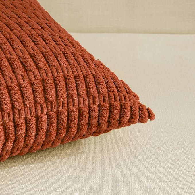 Fancy Homi 4 Packs Boho Burnt Orange Fall Decorative Throw Pillow Covers 12x24 Inch for Couch Bed Sofa, Rustic Modern Farmhouse Home Decor, Soft Plush Corduroy Cute Square Cushion Case 30x60 cm