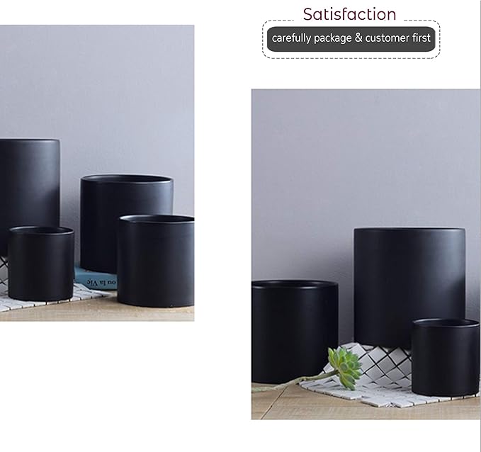 WGVI Matte Black Ceramic Cylinder Vase Width 6.5" Height 6", Flower Arrangements, Candle Holder, Terrarium Planter Pot, Storage Container Organizer, Pen Brush Holder, Modern Table top Decor, 6 Pc