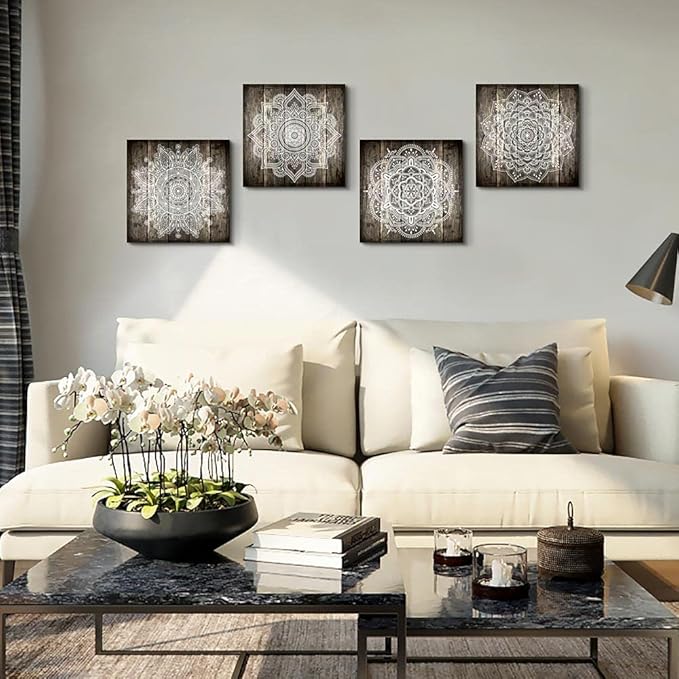 Canvas Wall Art For Bedroom Wall Decor For Living Room Black And White Abstract Paintings Modern 4 Piece Framed Retro Pattern Canvas Art Bathroom Prints Ready To Hang Pictures For Home Decorations