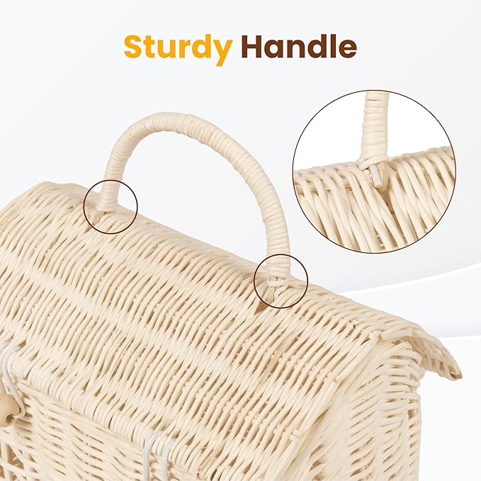 KOLWOVEN Rattan Storage Basket with Lid - Mouse in a Box - Small Doll House - Decorative Hand Woven Shelf Organizer - Cute Handmade Handcrafted Gift Decoration Artwork - Wicker (Natural)