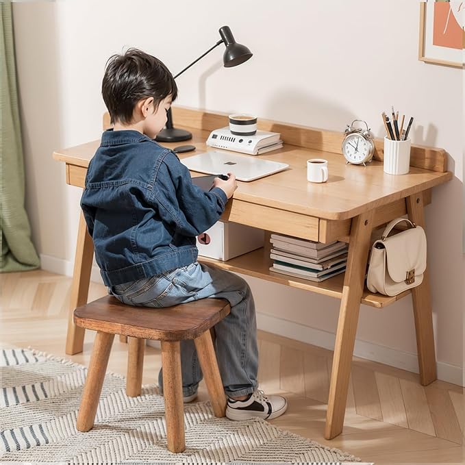 Solid Wood Step Stool, Milking Stool, Plant Stand, Round Foot Stool, Step Stool for Adults,Removable Portable Stool, Shoe Change Stool, Retro Colors(9.4 inches)