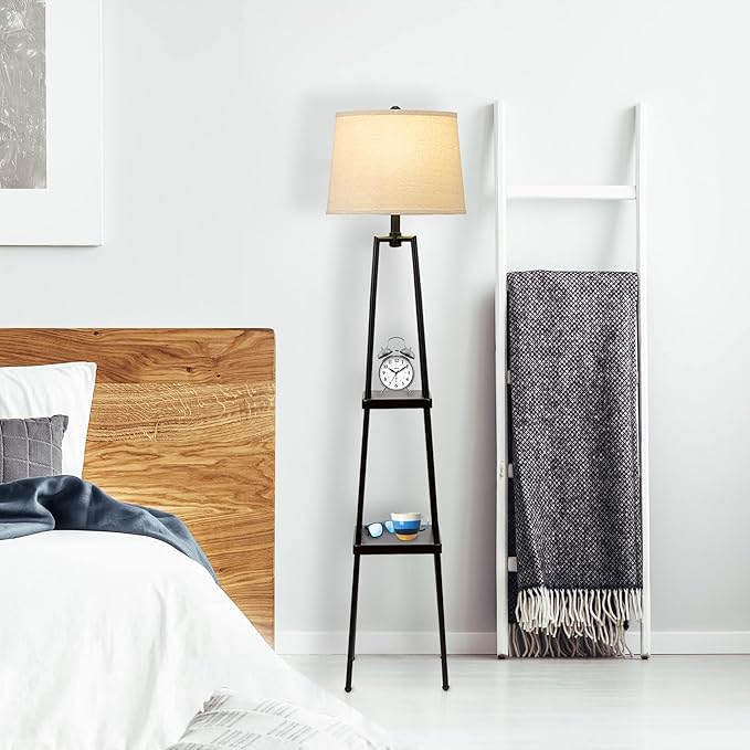 Catalina Lighting 19305-000 Modern Etagere Floor Lamp with Shelves, Standing Lamp, Living Room Light with Shelving, LED Bulb NOT Included, 58", Black