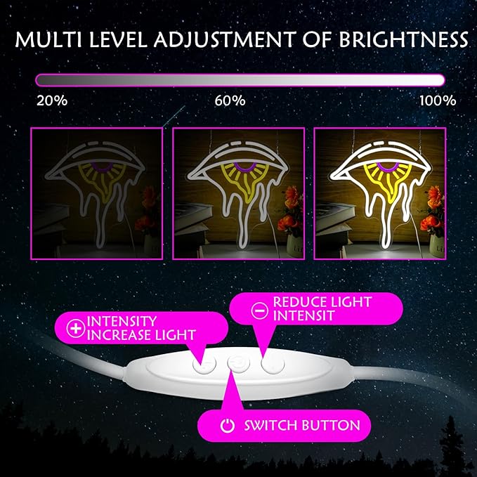 Evil Eye Neon Signs for Wall Decor, Dimmable LED Lights, Art Melting Eye Neon Signs for Kids Teen Man Cave Game Room Bedroom Party Bar Aesthetic Space Decoration Festival Gift(12.68×14.01in)