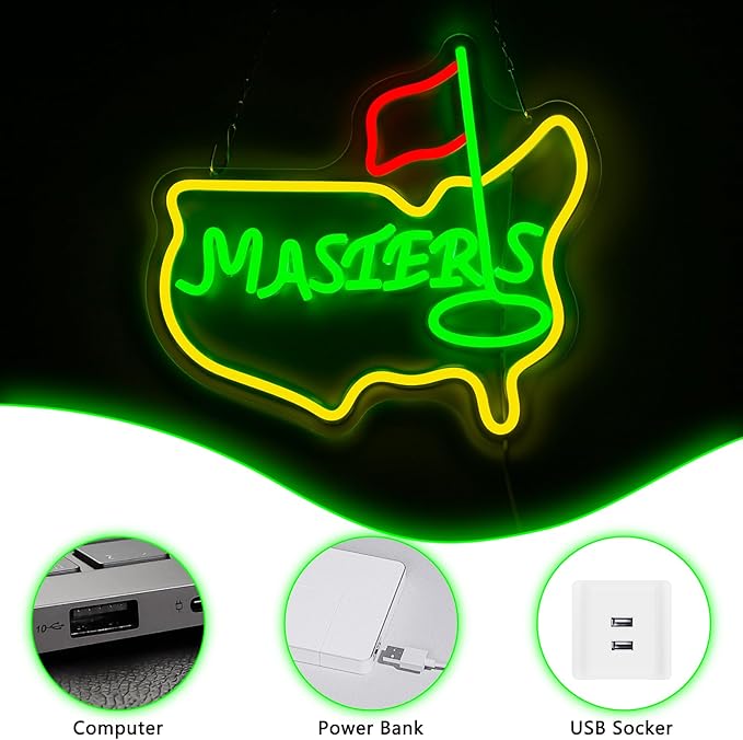 Masters Neon Sign, Golf Neon Signs For Wall Decor, Sports Led Light Up Signs for Bar Golf Club Home Party Decorations Gifts