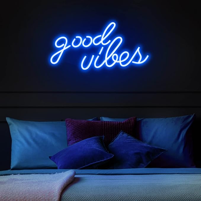 Blue Good Vibes Neon Sign - LED Neon Signs for Wall Decor, Neon Lights for Bedroom, Neon Wall Signs (16.1 x 8.3 inch)