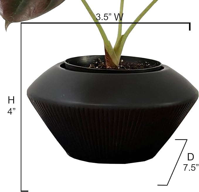 Admired By Nature 7.5" Ceramic Flower Planter, Ceramic Pot Planter, Plant Pots Indoor Ceramic, Ceramic Pot, Planter for Indoor Succulent Home Décor, Black