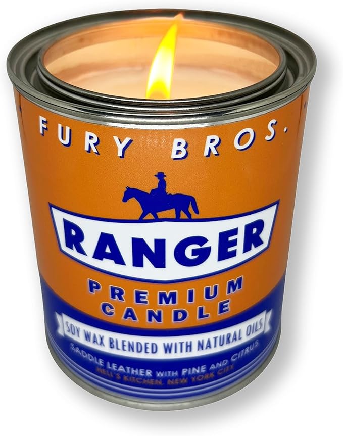 Scented Candles for Men | Ranger | Saddle Leather Pine Citrus | Natural Soy Wax | Hand-Poured in The USA | Long 70-80 Hour Burn (12.5 oz) | Vintage-Inspired Tin Design | Dad Home Gift