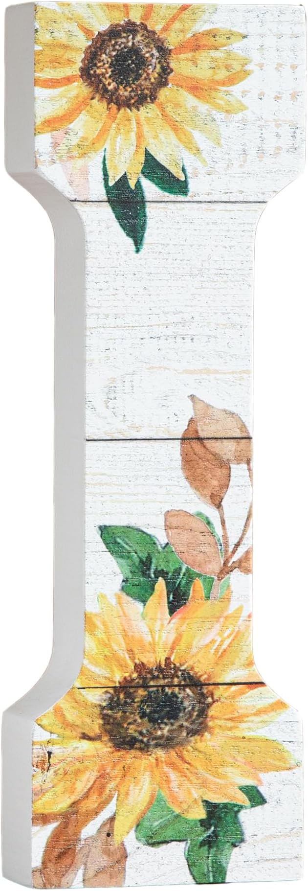 COLLECTIVE HOME - 10" Wood Lettes for Wall Decor, Sunflower Tabletop Alphabet Decoration, DIY Farmhouse Decor, Rustic Freestanding Monogram Block (I)