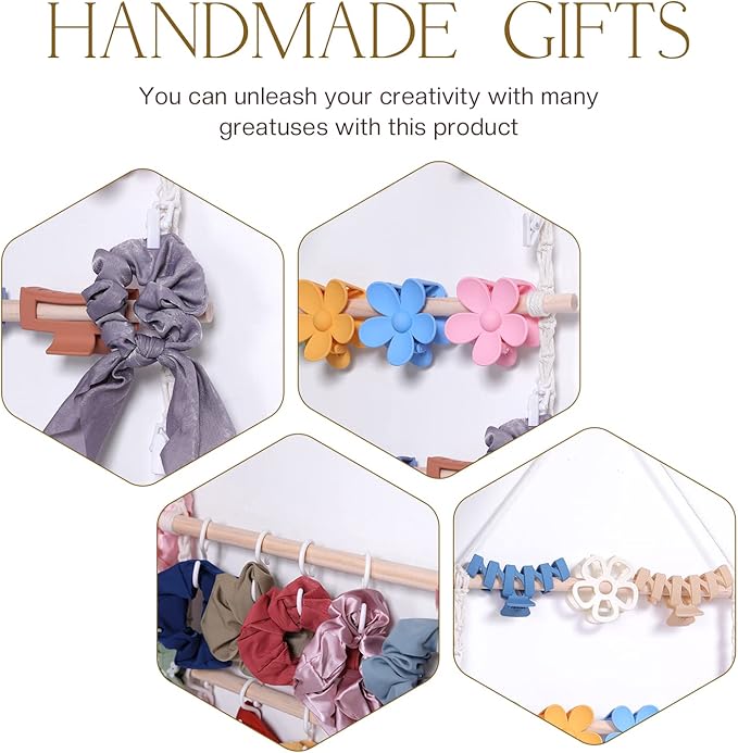 Macrame Hair Claw Clip Organizer, Hanging Bow Hanging Hair Clip Holder and Storage for Women Girls Hair Accessories, Boho Wall Decor, Suitable Home Door Closet Bedroom Decor
