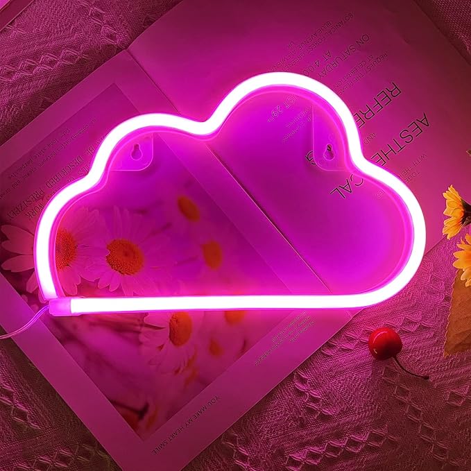 LED Cloud Neon Light for Wall Decor, Battery or USB Powered Cloud Sign Shaped Decoration Wall Lights for Bedroom Aesthetic Teen Girl Kid Room Christmas Birthday Wedding Party Pink
