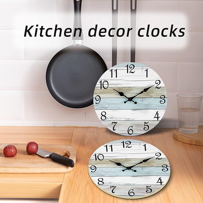 CHYLIN Wall Clock 14 Inch Bathroom Clock, Rustic Wall Clocks Battery Operated, Silent Non Ticking Wooden Coastal Beach Clock for Kitchen, Living Room, Bedroom, Office (White)
