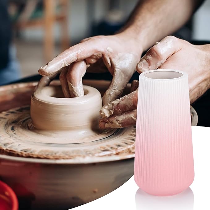 Gradient Pink Ceramic Vase, GUKJOB Cute Flower Vase for Pampas Grass, Home, Living Room, Dining Table, Farmhouse, Office Decor, Bedroom, Table, and Kitchen Shelf (XL Gradient Pink)