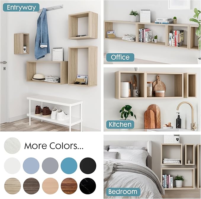 Kaboon Cube Floating Shelves Set2, Display Shelves Wall Mount 7.75" D x 12.5" W x 12.5" H, (Grey Oak, Square 2 Cubes)