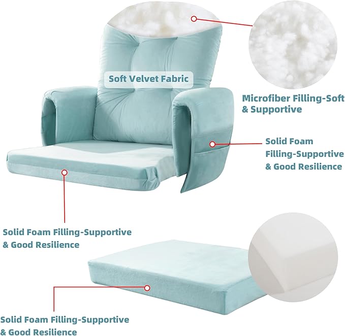 5 PCS Velvet Glider Rocker Replacement Cushions with Side Storage Pocket, Thickened & Supportive Cushions Set for Indoor Nursery Rocking Chair, Blue