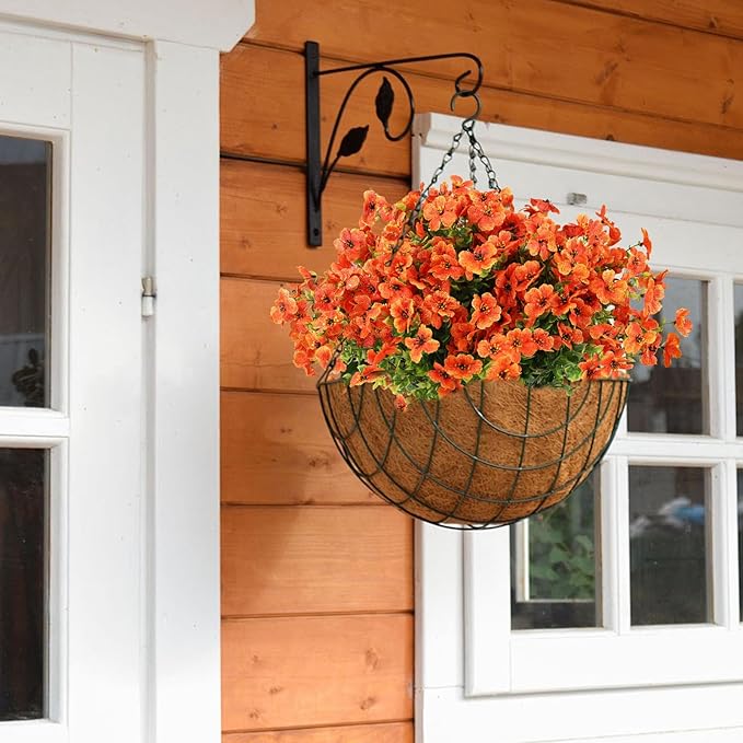 Artificial Flowers for Outdoors, 12 Bundles Artificial Plants & Flowers Outdoor, UV Resistant Faux Flowers Silk Fake Flower for Outside Porch Pot Window Garden Planter Decoration (Orange)