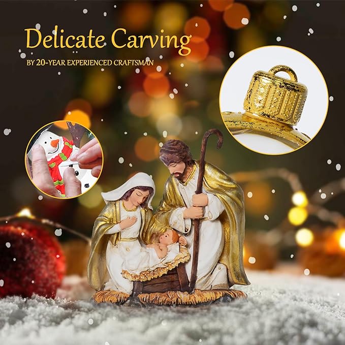 Christmas Snow Globes, 6.7" Nativity Glitter Water Lantern with Song, 6H Timer Battery & USB Powered Music Box for Christmas Decorations Indoor