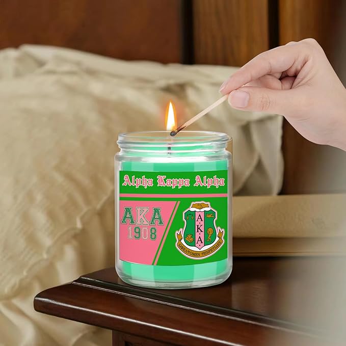 AKA Sorority Gifts,Pink and Green 7oz Scented Candle Sorority Paraphernalia Gifts for Sister Friend,Sorority Scented Home Decor Gift(aka-Green Pink)