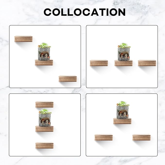 Small Floating Shelf,Set of 6 Inch Display Ledges for Wall,Mini Shelves,Rustic Wood Shelf for Bedroom Living Room Bathroom Kitchen (3 pcs, Carbonized Black)