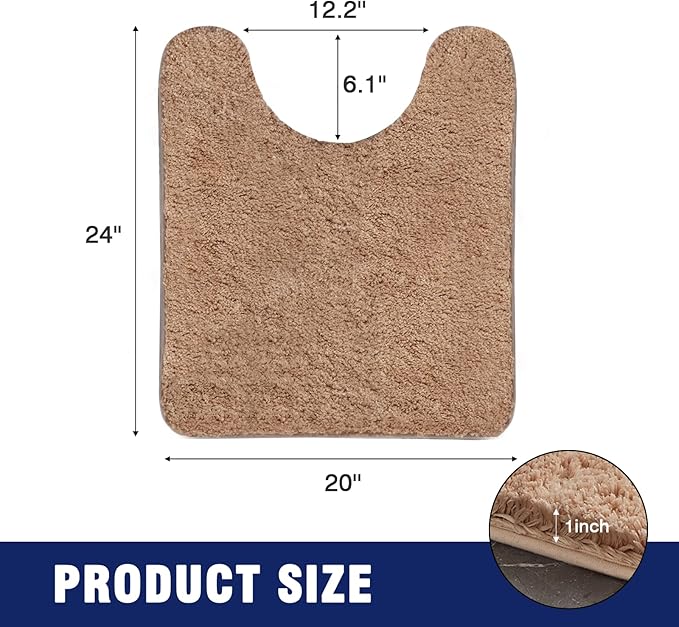 TECHMILLY U Shaped Super Soft Shaggy Bathroom Rugs, Absorbent Thick Non Slip Microfiber Toilet Rugs, Quick Dry Machine Washable Bath Mat for Bathroom Floor, Bathtub and Shower 24"x20"