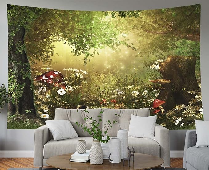 EMMTEEY Enchanted Forest Tapestry Beautiful Charming Fairy Tale Woodland Wall Tapestry for Living Room 92.5X70.9 Tapestry