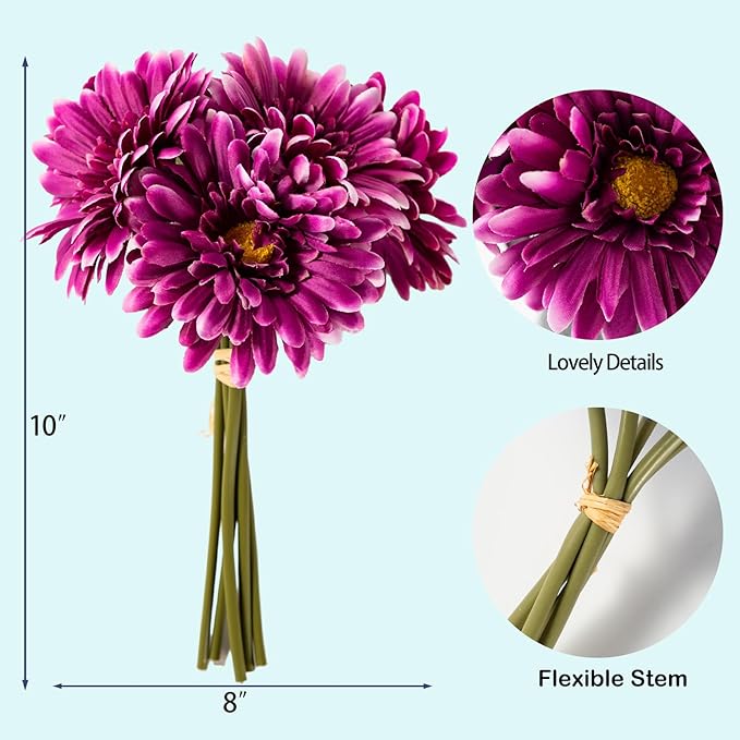 TOPIA Artificial African Daisies Flowers African Daisy Silk Flowers Artificial Gerbera Daisies Pack of 10 (Purple)