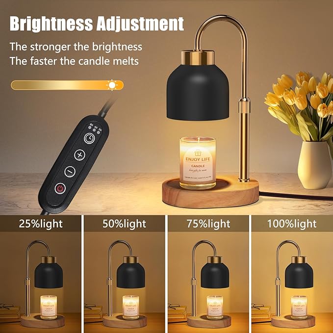 Candle Warmer Lamp with Dimmer Adjustable Height,Mothers Day Gifts,2/4/8H Timer,Vintage Home Decor for Scented Jar with 2 Bulbs