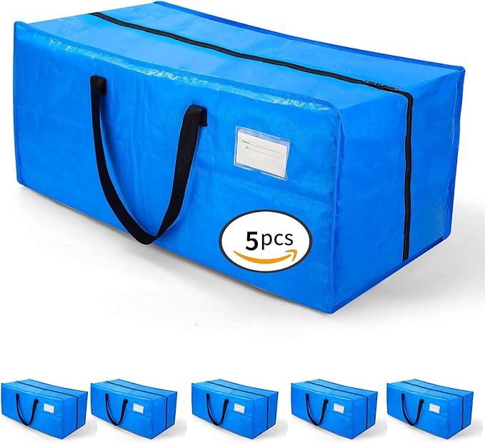 AlexHome Heavy Duty,Extra Large Packing Bags for Moving,Reusable Plastic Moving Totes,Clothes Storage Containers,Moving Supplies Bins,Compatible with Ikea Frakta Cart (Blue,Set of 5)