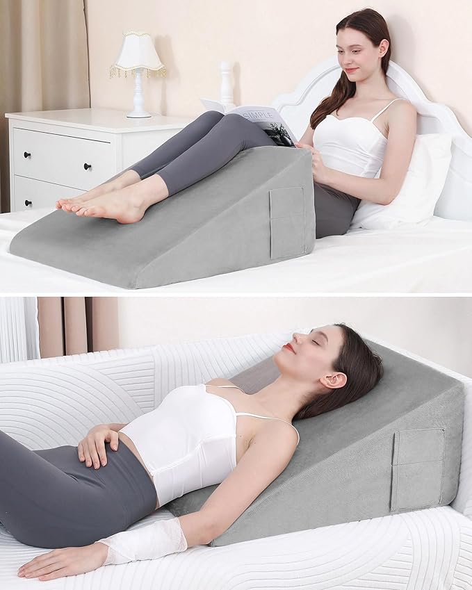 Wedge Pillow for Sleeping, 10 Inch Bed Wedge Pillow for After Surgery with Memory Foam Top, Triangle Pillow for Acid Reflux, Sleep Apnea, Heartburn, Back Pain Relief - Removable Cover Included